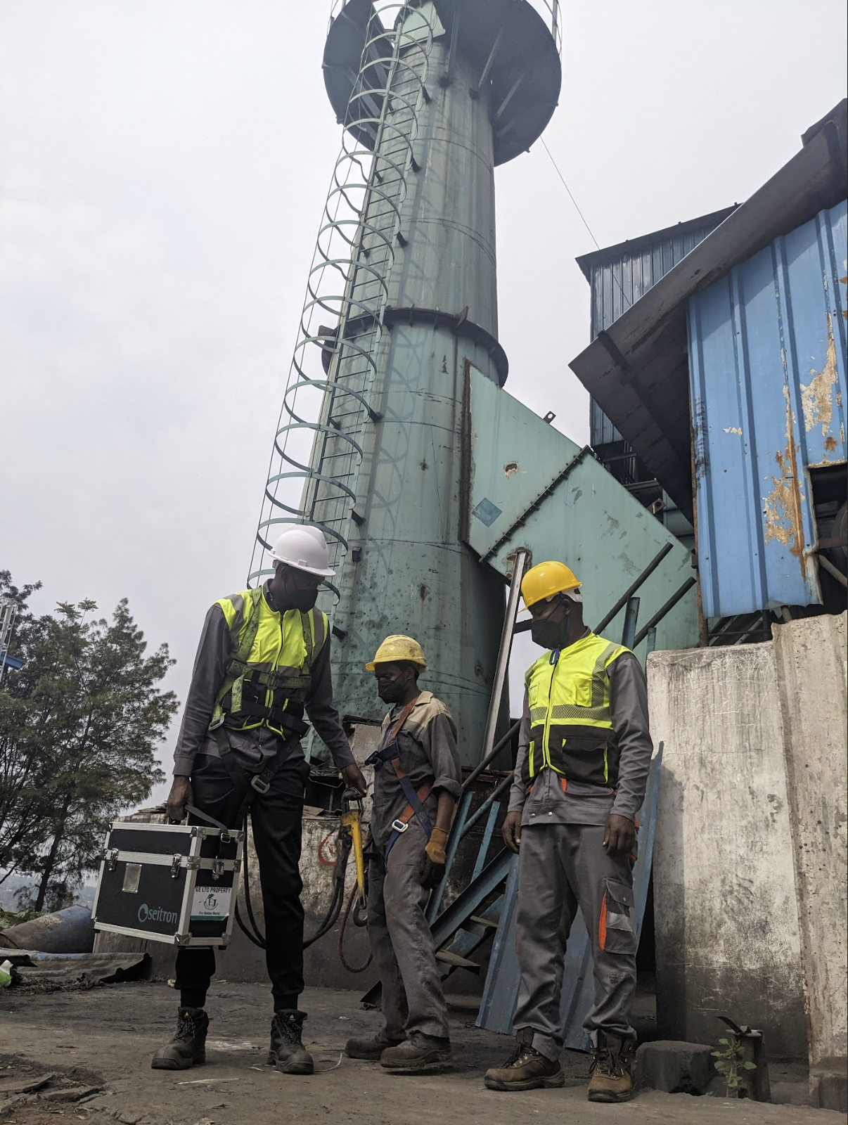 Stack emissions monitoring work at an industrial site
